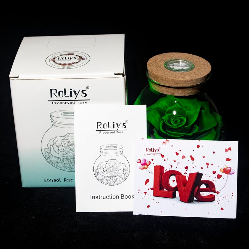 roliys Preserved Real Roses with Colorful Mood Light Wishing Bottle,Eternal Roseï¼ŒNever Withered Flowers,for Bedroom Party Table Decor, Christmas Decorations,a Gifts for Women 4.3inch1pcs (Green) - Image 3